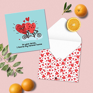 Set 5 thiệp tình yêu Valentine SDstationery Love Hearts, minh họa cặp đôi trái tim dễ thương vui nhộn, khổ vuông 12x12cm