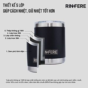 Ly Giữ Nhiệt Cà Phê Nắp Trượt Chống Tràn Rinfere (295ml)