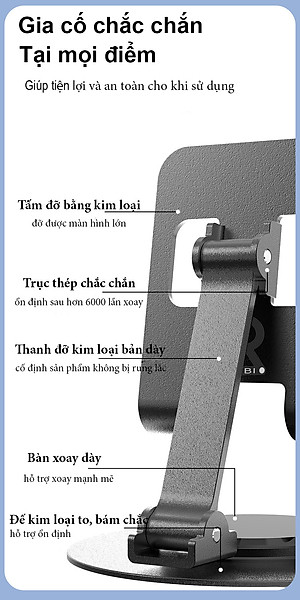 Giá đỡ điện thoại bằng kim loại xoay 360° RIBI S512 có thể gấp gọn, chân đế vững chắc - Hàng chính hãng