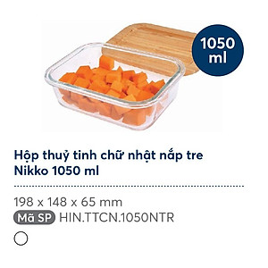 Hộp thuỷ tinh chữ nhật nắp tre Nikko (370 - 640 - 1050)ml – Hàng chính hãng INOCHI – Tiêu chuẩn nhật bản