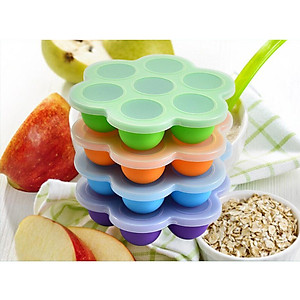 Silicone Infant Breast Milk Freezer Tray Weaning 7 Grids w/ Lid Crisper Ice Mould for Vegetable & Fruit Purees