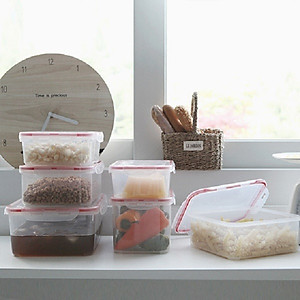 Combo 4 hộp nhựa chữ nhật bảo quản thực phẩm Inomata (Full size) - Có khóa nắp 4 chiều