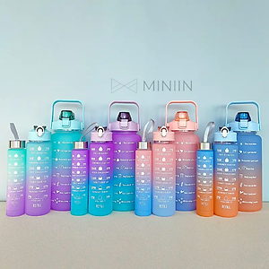 COMBO 3 Bình Nước Chia Vạch Nhắc Uống Nước Cute Sức Chứa Lớn Thể Thao - Chai Nước Bình Nam Nữ Dễ Thương Cốc Uống Nước Dễ Thương 2000Ml + 900Ml + 500Ml - HÀNG CHÍNH HÃNG MINIIN