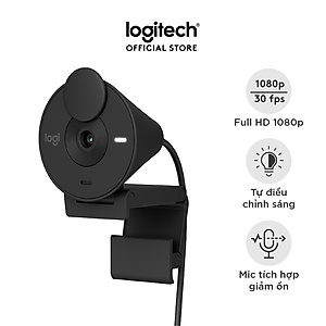 Máy Webcam Full HD Logitech Brio 300 Màn che ống kính, Micro giảm tiếng ồn, USB-C, được chứng nhận cho Zoom, Microsoft Teams, Google Meet, tự động điều chỉnh Ánh sáng - Hàng chính hãng