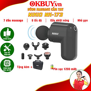 Súng Massage Cầm Tay Mini Nikio NK-173 - 6 Đầu Chuyên Dụng + 1 Đầu Nhiệt Nóng - Mát Xa Hỗ Trợ Giảm Đau Nhức Và Giãn Cơ Toàn Thân - Phù Hợp Mọi Đối Tượng, Siêu Nhỏ Gọn