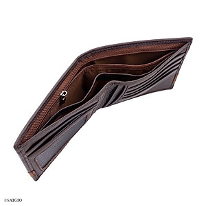 Bóp Nam Da Bò Mềm Mại STRIPE, Size Lớn, 10 Ngăn Để Thẻ, 3 Ngăn Đựng Tiền, Dáng Ngang - Gập 2, Có Khóa Kéo, Để Vừa Các Giấy Tờ Chuyên Dụng Như Giấy Tờ Xe Máy, Bảo Hiểm