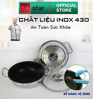 Nồi inox chống dính cao cấp Fivestar nắp kính inox 430 , tặng 5 muỗng ăn 18cm | 20cm | 22cm | 24cm | 26cm | 28cm