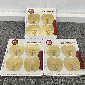 Vỉ 4 móc dán tường cường lực MiaoNing, móc siêu dính hình quả táo