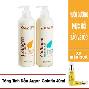 Trọn Bộ Gội - Xả Colatin 500ml Siêu Tiết Kiệm Siêu Mềm Mượt - Tặng Tinh Dầu Colatin