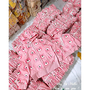 Áo khoác chống nắng có nón cho bé gái hình Gấu dâu lotso từ 10-30kg chất da cá mịn mát