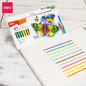 Bút sáp màu 12/18/24 màu an toàn cho bé Deli - Phù hợp cho học sinh mẫu giáo tiểu học cấp 1 tập vẽ tô màu 
