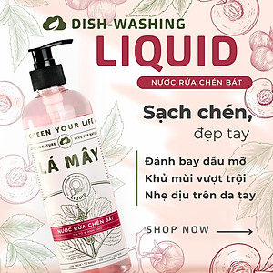 NƯỚC RỬA CHÉN BÁT (KHÔNG ĐẬM ĐẶC) TÍA TÔ & ANH ĐÀO LÁ MÂY 500 mL