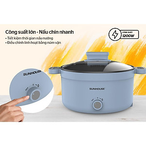 Lẩu điện Sunhouse SHD4528, Công suất 1200W, Dung tích 3.5 lít, Lòng nồi inox phủ chống dính cao cấp, Bảo hành 12 tháng