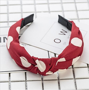 Bờm cài tóc turban nữ BN24A bản to đỏ chấm bi trắng