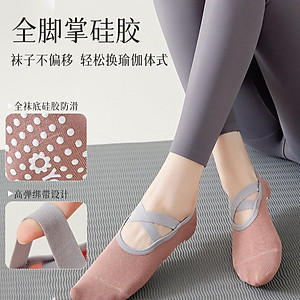 Tất tập yoga ,Vớ Chân Yoga, pilates barre quai chéo thấm mồ hôi gắn hạt silicon chống trơn trượt quai chéo kín ngón