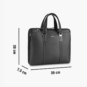 Cặp Da Đựng Laptop Túi Xách Nam GENCE GCE24 Da Bò Cao Cấp Màu Đen Có Dây Đeo Vai