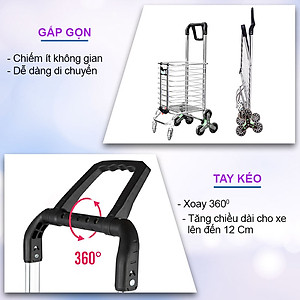Xe kéo đi chợ Inox 6 bánh leo cầu thang, gấp gọn tiện dụng NIKITA