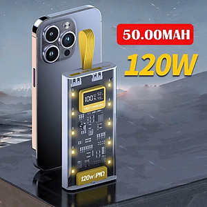 Pin Sạc Dự Phòng 50000mah Tặng cáp sạc nhanh PD 22.5w Trong Suốt Có đồng hồ Hiển Thị Thông Số Sạc Hàng Nhập Khẩu