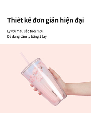 Ly nhựa LocknLock 2 lớp 750ml HAP522 720ml Anh Đào - Hàng chính hãng kèm ống hút, cách nhiệt tốt, miệng rộng - JoyMall