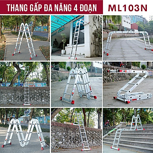 Thang nhôm gấp đa năng 4 đoạn 3.4M - 3.7M nhập khẩu CN Nhật Bản FUJIHOME ML103,  thang xếp đa năng 12 tư thế sử dụng - Hàng chính hãng