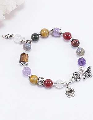 Vòng Tay Phong Thủy Nữ Đá Thiên Nhiên Đa Sắc Phối Charm Ong Bạc (8mm) Nhiều Mệnh Ngọc Quý Gemstones