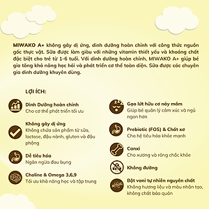 Sữa Miwako A+ Sữa Hạt Cho Bé Tăng Chiều Cao Ngủ Ngon Phát Triển Thông Minh, Sữa Không Đường 700g Vị Vani x3 Hộp - miwako