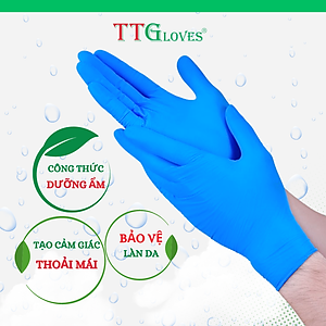Găng Tay Cao Su Y Tế Size XL Không Bột Nitrile TTGLOVES Màu Xanh (100 Chiếc) 