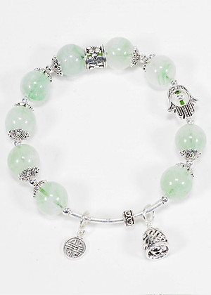 Vòng Thạch Anh Xanh Phối Charm Chuông Bạc (8mm)