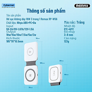 Đế sạc không dây từ tính 3 trong 1 Remax RP-W56 sạc nhanh 18W - Hàng chính hãng