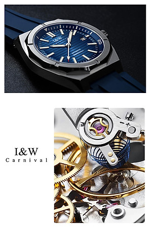 Đồng hồ nam chính hãng I&W CARNIVA 711G-S1 hàng mới,Kính sapphire chống xước ,Chống nước 50m ,Bảo hành chính hãng,Máy cơ (Automatic),dây cao su cao cấp, mặt xanh thiết kế đơn giản dễ đeo