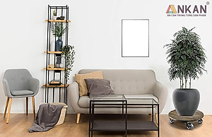 Đế Lót Chậu Cây Có Bánh Xe Cao Cấp ANKAN Hình Tròn Màu Xám Đen R30Cm Tải trọng 150 Kg Gỗ Tràm Bông