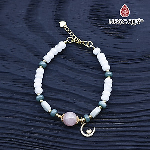 Vòng cẩm thạch phỉ thúy phối thạch anh hồng charm bạc mạ vàng - Ngọc Quý Gemstones