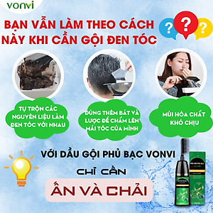 Dầu gội phủ bạc VONVI giúp tóc đen tự nhiên bóng rạng sau 10 phút với thiết kế lược chải đen tóc thông minh, không xót, không làm đen da đầu 200 ml