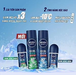 Lăn ngăn mùi NIVEA MEN Cool Kick Mát Lạnh - Siêu Khô Thoáng (50ml) - 83188