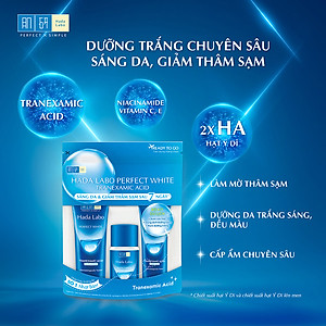 Bộ travel size dưỡng trắng Hada Labo Perfect White Tranexamic Acid Travel Set (Kem rửa mặt 15g+Dung dịch dưỡng 20ml+Kem dưỡng 12g)