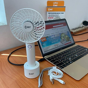 Hàng chính hãng - Quạt Sạc Cầm Tay Cao Cấp Comet CRF1004 4W có đế rời, 6 cánh quạt