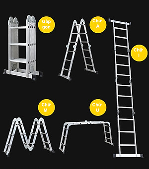 Thang nhôm gấp đoạn DIY TLG-4D chiều cao sử dụng tối đa chữ A 2.3m chữ I 4.7m - Tiêu chuẩn chất lượng an toàn Châu Âu