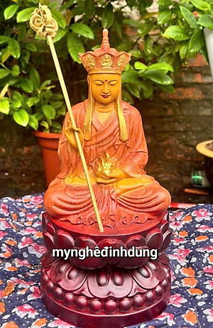 Tượng phật địa tạng vương bồ tát bằng gỗ hương đá sơn pu giả cổ kt cao 30x15x15cm 