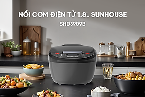 Nồi cơm điện tử 1.8L Sunhouse SHD8909B - 6 chế dộ, giữ ấm 12 tiếng - Mâm nhiệt lớn, cơm dẻo, chín đều - Hàng chính hãng