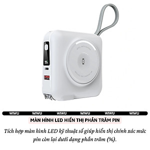 Pin sạc dự phòng kiêm củ sạc nhanh 45W kèm dây sạc Type-C / L (iP/iPad) và Sạc Không Dây từ tính Magnetic, Pin 15000mAh, Jack cắm EU/UK hiệu WIWU 6 in 1 All-Round - Hỗ trợ sạc cho iPhone / iPad / Macbook / Laptop, đạt chuẩn hàng không - hàng nhập khẩu