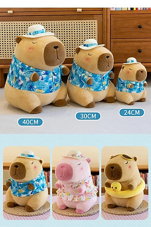 Thú nhồi bông Capybara đi biển ngộ nghĩnh - Size 35cm đến 45cm - Quà tặng gấu bông chuột lang đeo phao vịt cute.