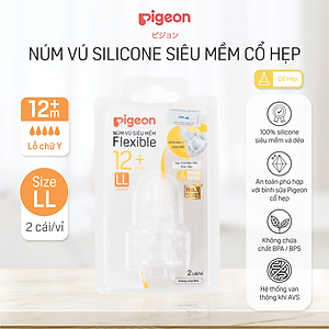 Núm ty Pigeon cổ hẹp silicon siêu mềm (LL) dành cho bé từ 12 tháng tuổi vỉ 2 cái
