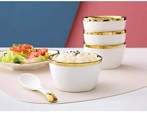 Bộ 6 Bát Sứ Màu Xanh-Trắng Viền Mạ Vàng Cao Cấp- Tặng Kèm Đũa Phong Cách Nhật- Hàng Chính Hãng MINIIN
