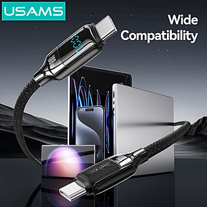 Cáp sạc nhanh USAMS SJ742 Type-C To Type-C 100W Digital Display Zinc Alloy HX Series tương thích IP15 series ( Hàng Chính Hãng)