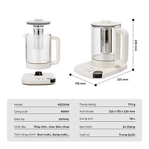 Ấm đun pha trà đa năng 1.6L Elmich KEE-9146, 8 chương trình đun nấu - Hàng chính hãng