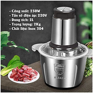 Máy Xay Thịt Cối Inox 304 Loại 4 Lưỡi Đa Năng Công Suất 250W Máy Xay Mini Cầm Tay Siêu Khỏe Dễ Dàng Sử Dụng  Dung Tích 2 Lít - Hàng Nhập Khẩu