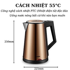 Ấm đun siêu tốc 2 lớp cách nhiệt Grelide D2017k ( 1.7L) hàng chính hãng- thân bình bằng thép không gỉ, lòng ruột đúc inox nguyên khối. 