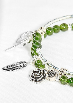 Vòng tay 2 line đá diopside phối charm mây sét Ngọc Quý Gemstones