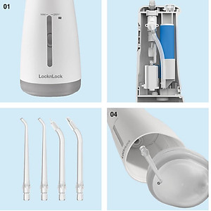 Máy tăm nước không dây LocknLock ENR154WHT 250ml, Hàng chính hãng, 4 chế độ, dung lượng pin 2000mAh - JoyMall