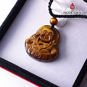 Mặt dây chuyền phật di lặc đá mắt hổ vàng nâu 34x37mm mệnh thổ, kim - Ngọc Quý Gemstones